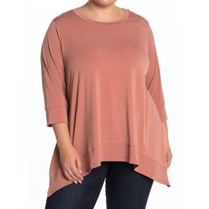 Joan Vass Handkerchief Hem 3/4 Sleeve Knit Top